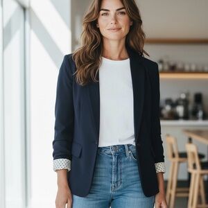Navy Blazer w/polka dot lining